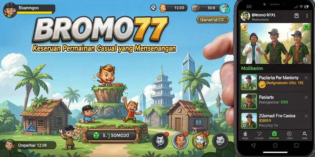 Tampilan gameplay BROMO77 yang penuh warna dan seru.