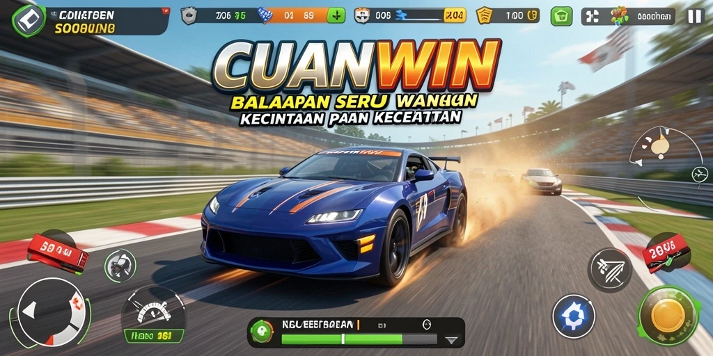 Tampilan gameplay mendebarkan dari CUANWIN di trek balap.