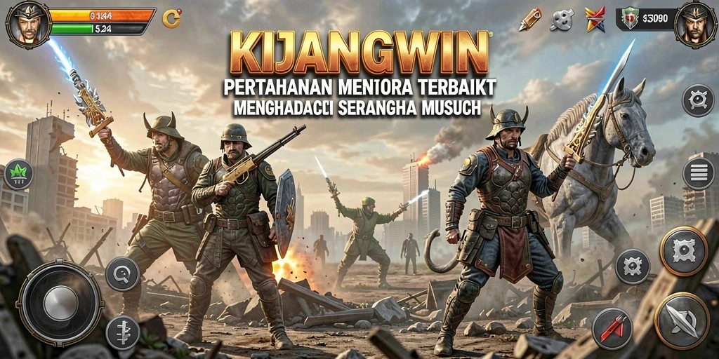 Screenshot gameplay KIJANGWIN menampilkan pertahanan menara yang strategis.