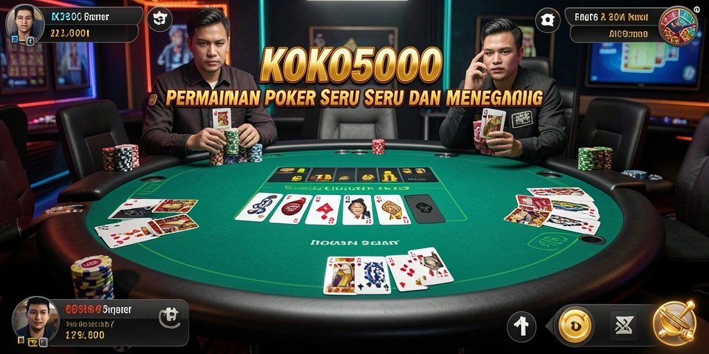 Screenshot gameplay KOKO5000 menampilkan suasana permainan Poker yang intens.