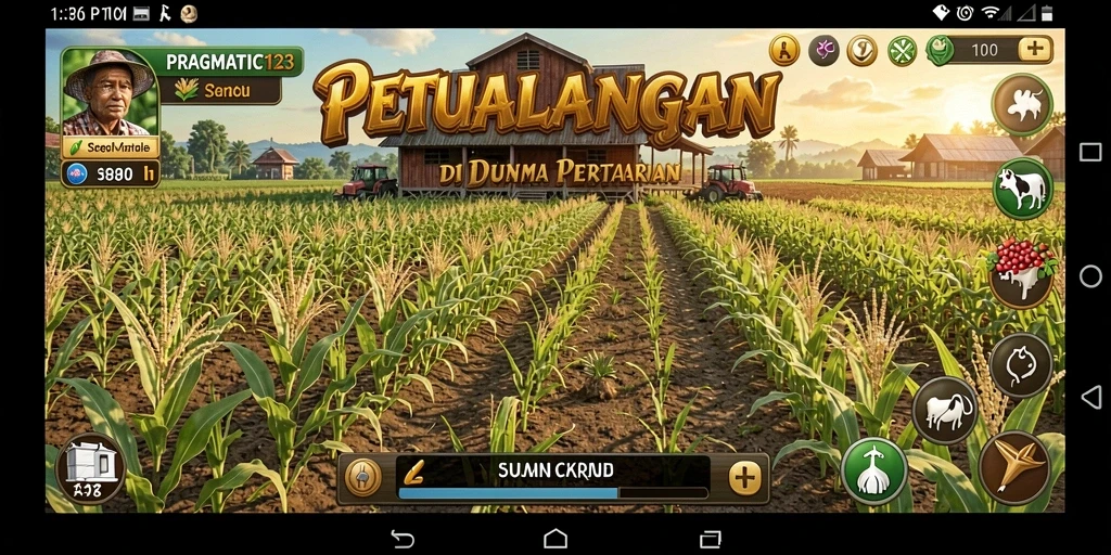 Screenshot PRAGMATIC123 menampilkan aksi bertani yang seru dan berwarna.