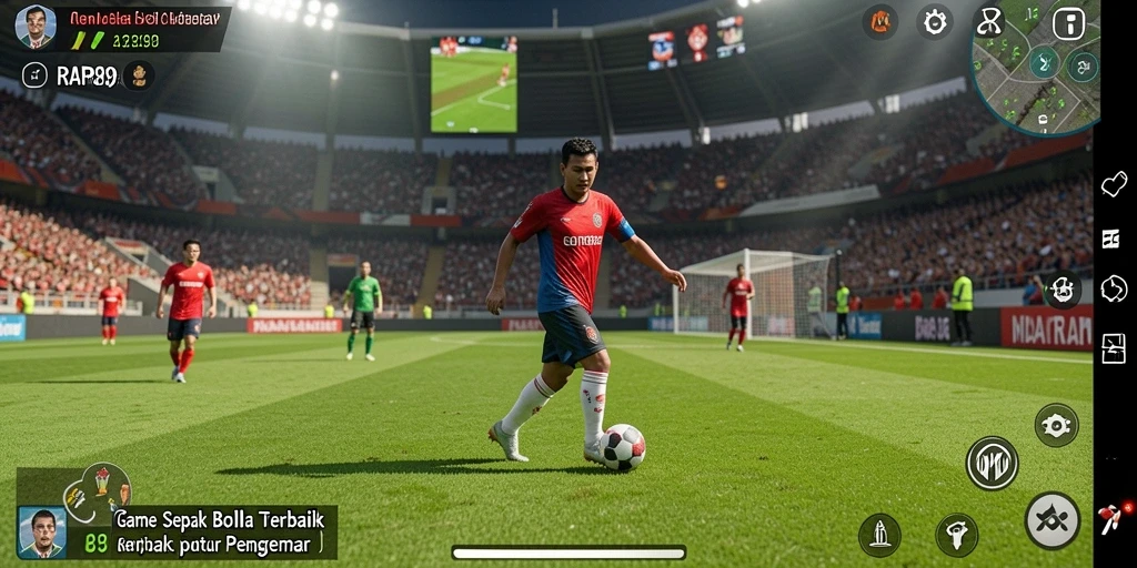 Screenshot gameplay RAP89 menampilkan aksi sepak bola yang mendebarkan.