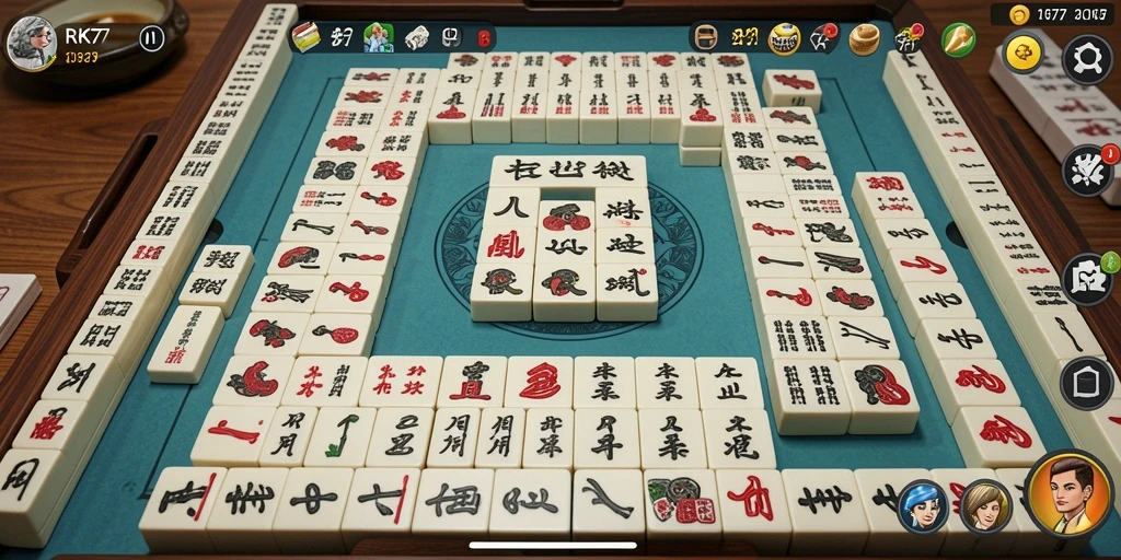 Tampilan gameplay menarik dari RK77 saat bermain Mahjong.