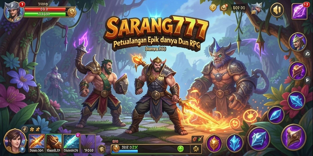 Tangkapan layar utama SARANG777 menampilkan aksi petualangan RPG yang mendebarkan.