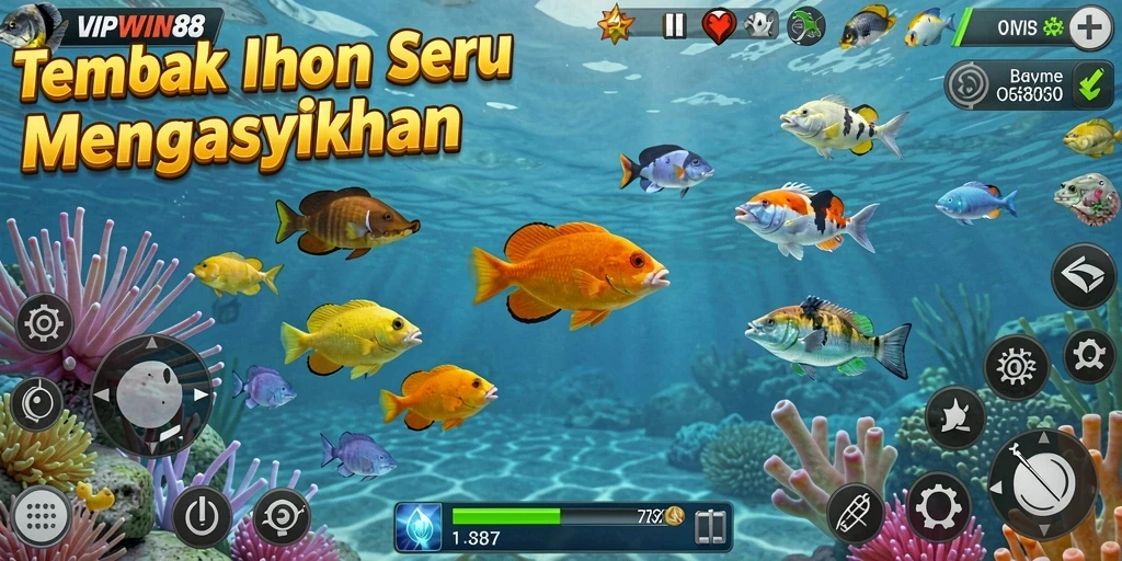 Screenshot gameplay <strong>VIPWIN88</strong> menunjukkan serunya menembak ikan.