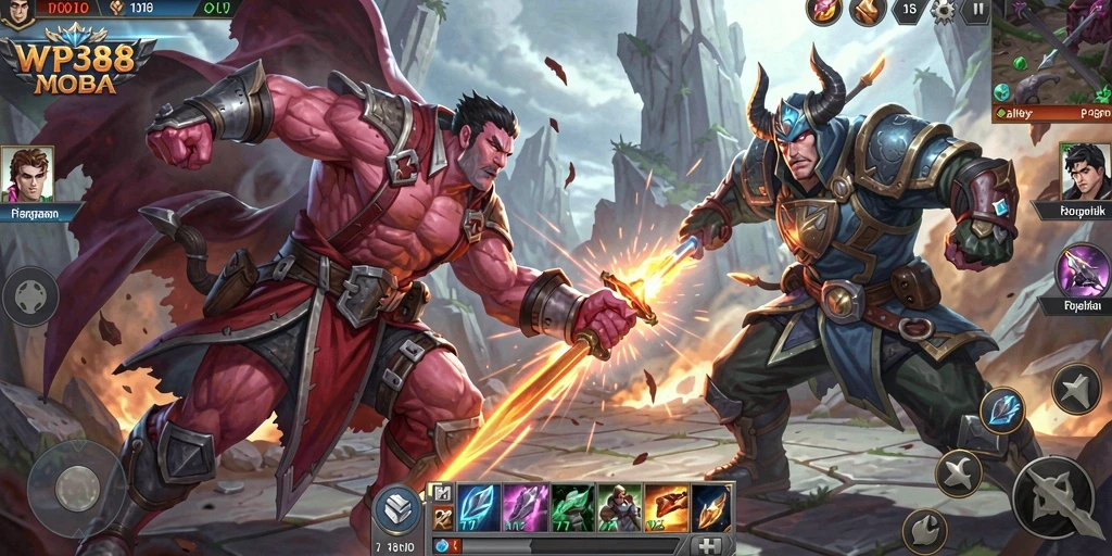 Tampilan gameplay epik di arena MOBA WP888.